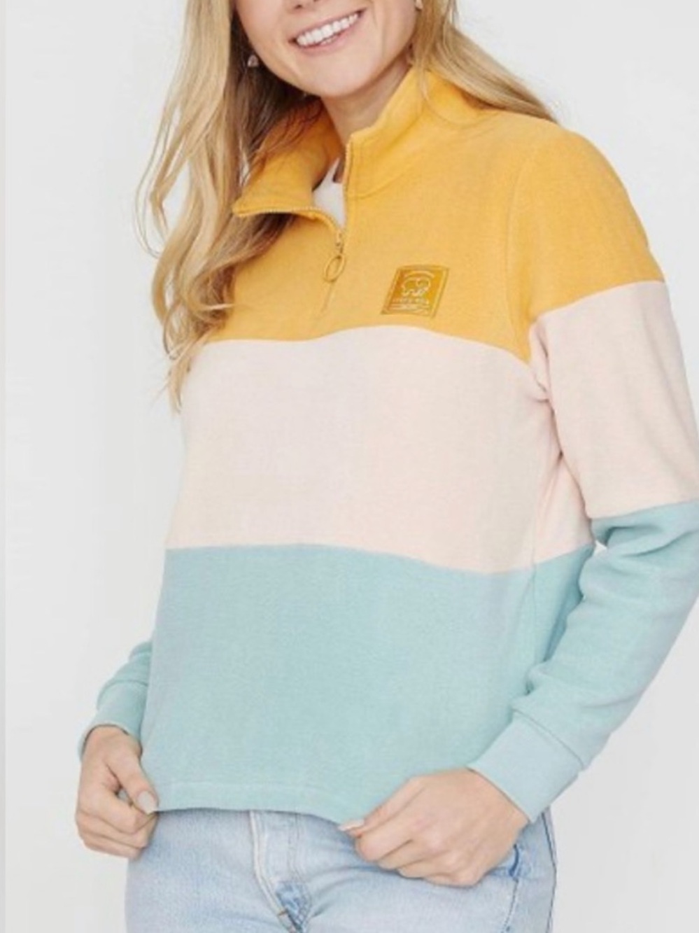 ivory ella Mustard, Pink & Mint Colorblock Quarter-Zip Pullover